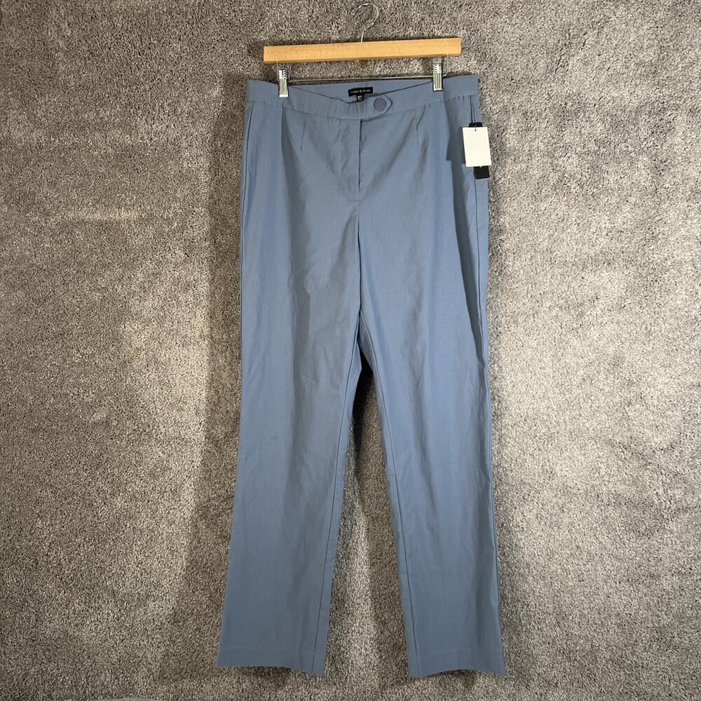 Violet & Roses Dress Pants Womens 14 Blue Flat Front Side Button Stretch